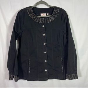 Quacker Factory, Black Denim Glitzy Jacket, Size Large. Excellent condition!